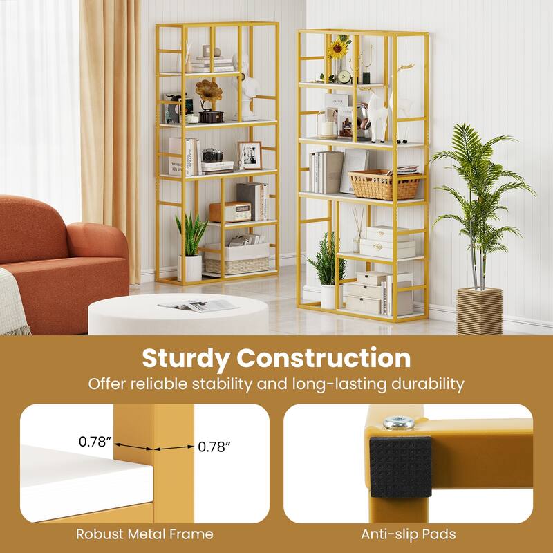 Gymax 2PCS 71'' 5 Tier Tall Bookshelf w/Open Storage Shelves Metal