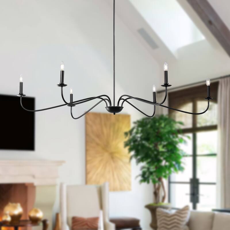 6 Light 64 Inches Minimalist Chandelier in Matte Black / Gold /Chrome