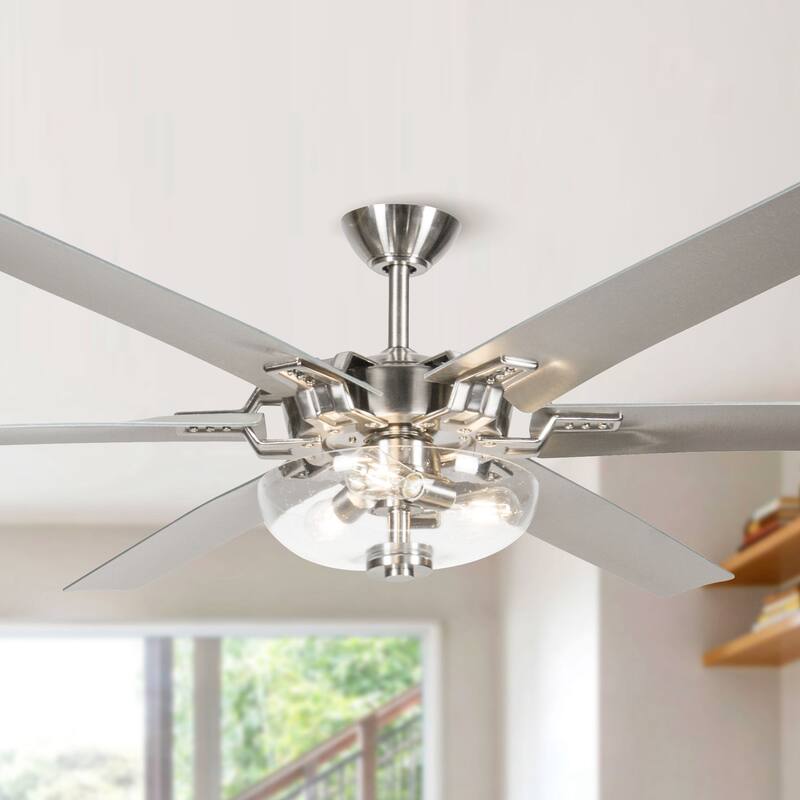 70-in Modern 6-Blade Brushed Nickel Glass Large Ceiling Fan with Remote