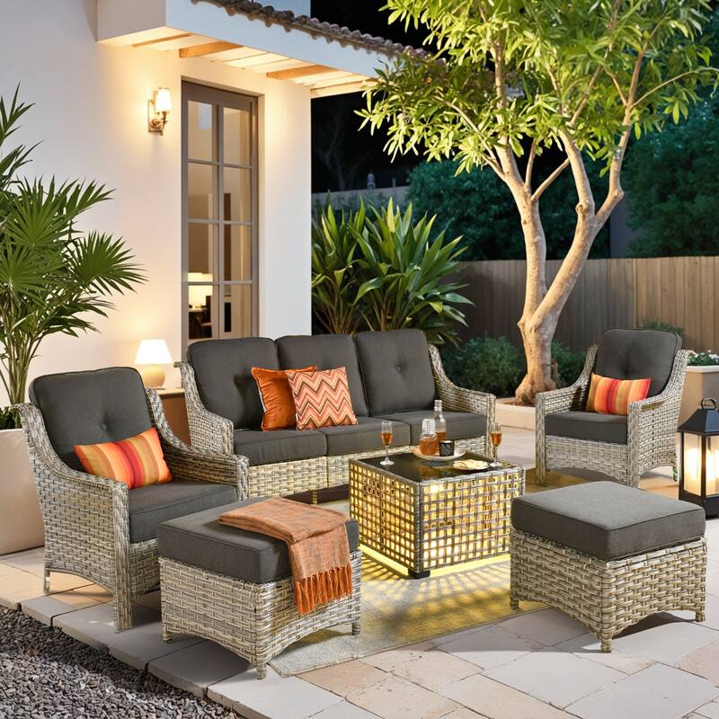 HOOOWOOO 6-pieces Wicker Patio Furniture Conversation Set with Coffee Table - Black
