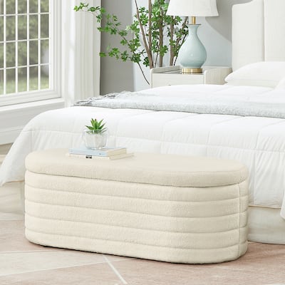 Upholstered Boucle Teddy Fabric End of Bed Bench with Storage