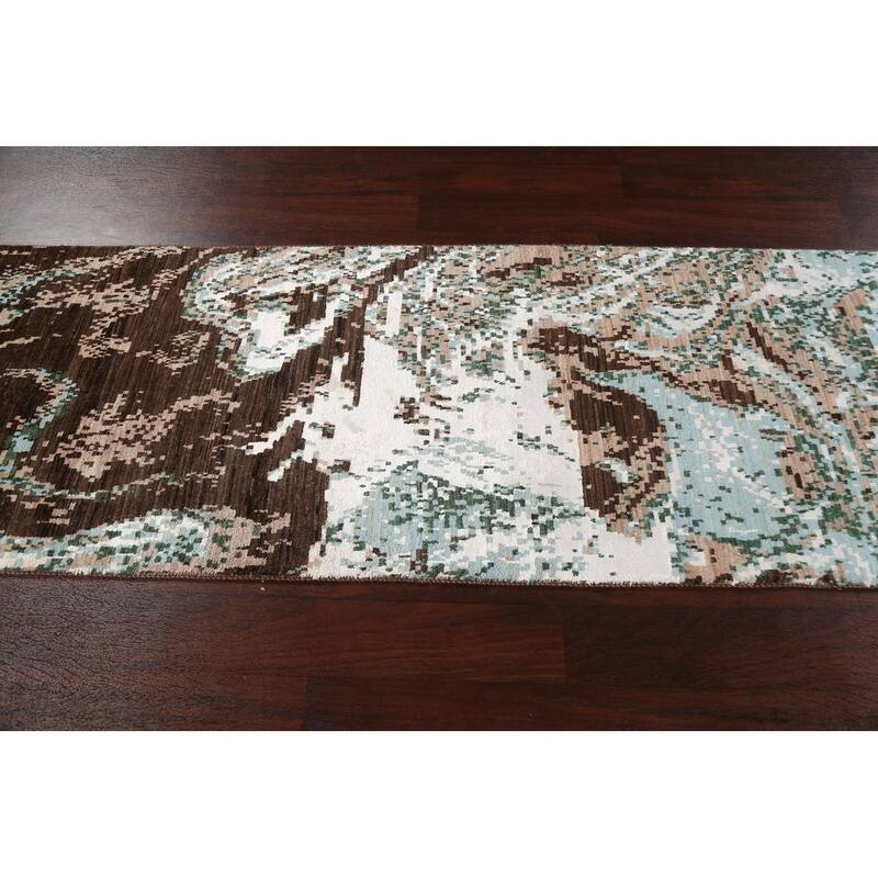 Wool/ Silk Abstract Artistic Modern Oriental Runner Rug Hand-knotted - 2'6" x 10'1"