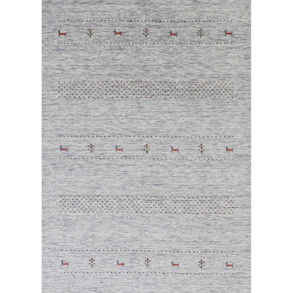 Hand Knotted Oriental 100% Wool Carpet Tribal Animal Pictorial Beige & Ivories Gabbeh Area Rug - 6' 10'' X 5' 3''