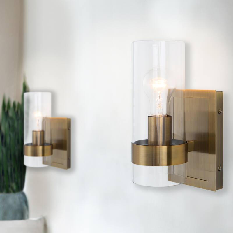 Uttermost Cardiff Antique Brass 1 Light Cylinder Sconce - 10"H x 5"W x 6"D