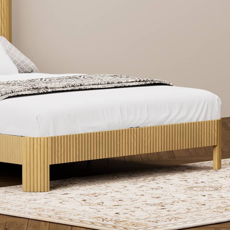 Queen Size Bed Frame With Storage Headboard, Built-In Charging Station, Wavy Curved Lines Design, Silent Operation