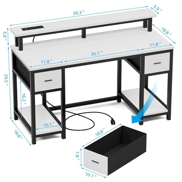 Computer Desk with 2 Drawers 50 inch Home Office Desk with LED Lights and Power Outlets Bed Bath Beyond 40179202