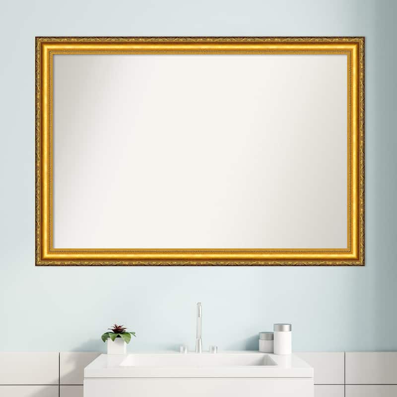Non-Beveled Wood Bathroom Wall Mirror - Colonial Embossed Gold Frame