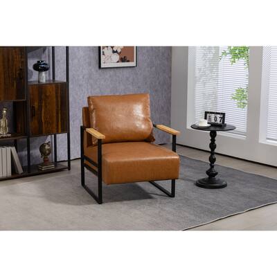 Brown PU Modern PU Accent Chair with Metal Frame