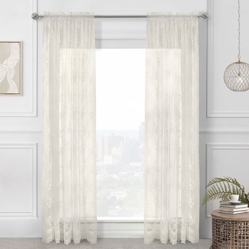 Mona Lisa Jacquard Lace Window Curtain Panel by Habitat - 56" x 54" - Curtain - shell