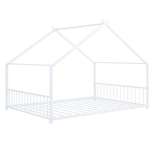 Metal House Bed with Guardrails - Stylish for Kids