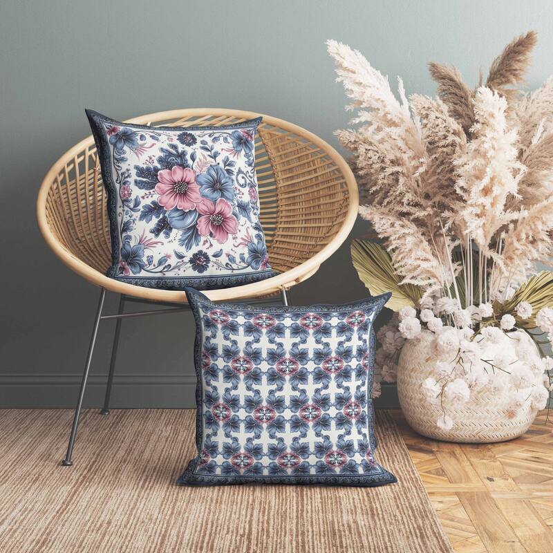 Periwinkle Pattern Faux Suede Reversible Throw Pillow Gray and Pink