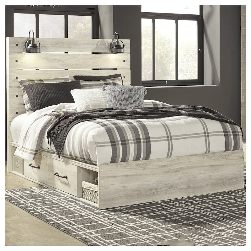 Cambeck Whitewash Panel Bed With 2 Under Bed Storage Drawers