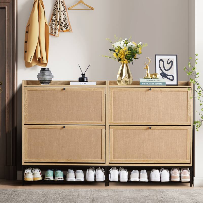 Free-standing Two-tier Flip-out Drawer Wooden Shoe Storage