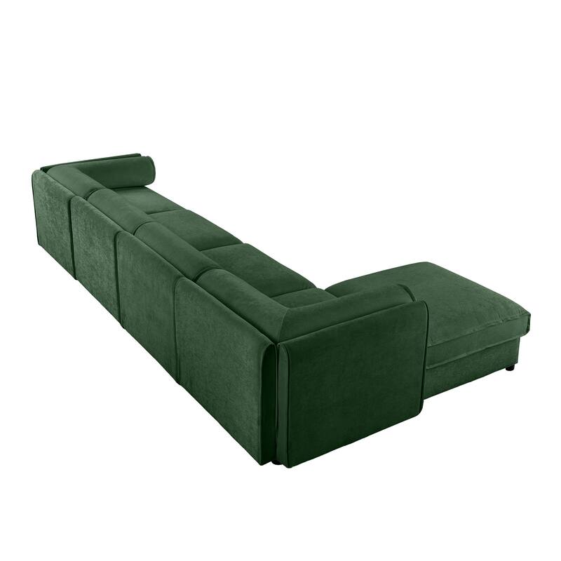 142.5" Chenille Upholstered L-Shaped Modular Sectional Sofa with Storage Seat, DIY Combination