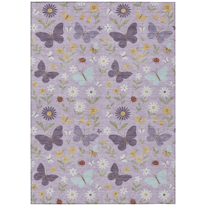 Machine Washable Indoor/ Outdoor Whimsy Butterfly Chantille Rug