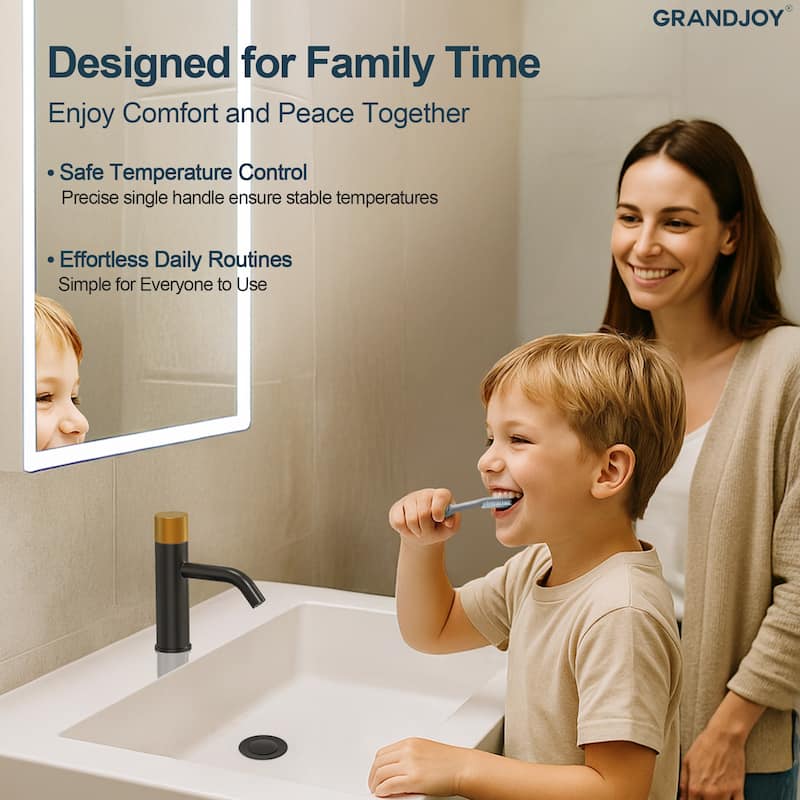 GRANDJOY Low-Arc Single Handle Vessel Sink Faucet with Pop-Up Drain, Compact Bathroom Design