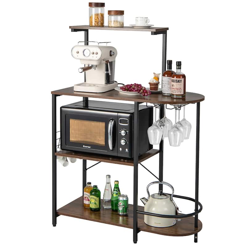 Costway Kitchen Bakers Rack Microwave Stand Coffee Bar - See Details - Rustic Brown