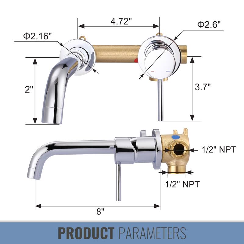 WOWOW Wall Mount Single Handle Bathroom Faucet