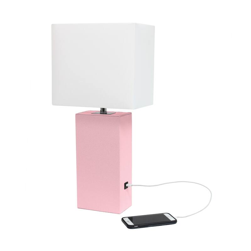 Elegant Designs 21" Modern Leather Wrapped Table Lamp with USB Port, With LED Bulb