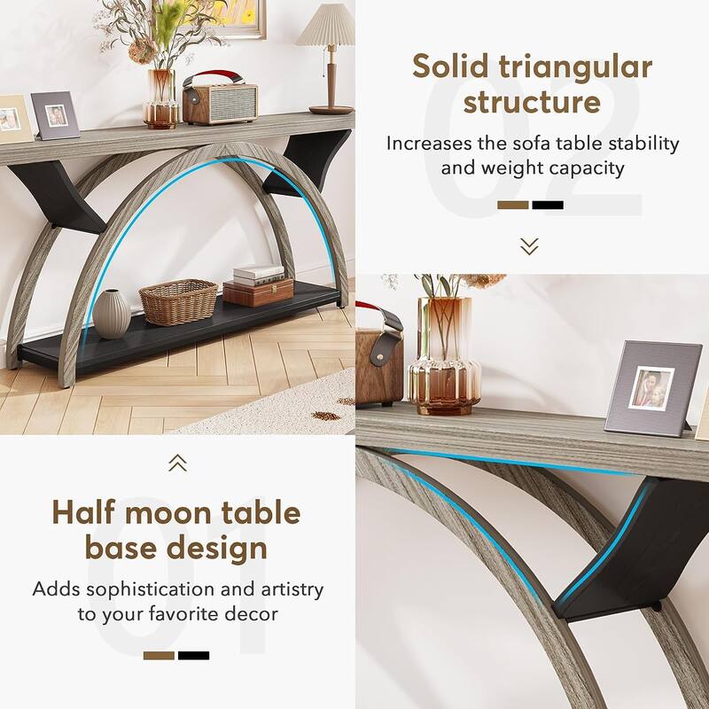 70.87" Console Table Sofa Table with Storage Shelf Half Moon Frame