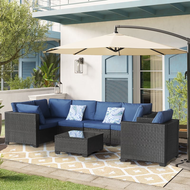 7 Piece Patio Set, Sectional Conversation, Multi Area Use - Blue