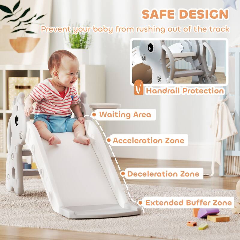 HDPE Kids Outdoor Slide with Ladder and Hoop for Playroom, Living Room and Nursery Room - 41.7" L x 20.3" W x 20.5" H