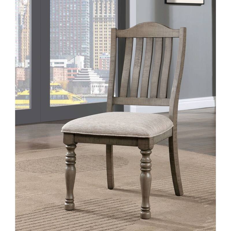 Transitional Style 2pcs Side Chairs Antique Gray Solid wood Gray Fabric Dining Room Furniture Chair Turned Legs