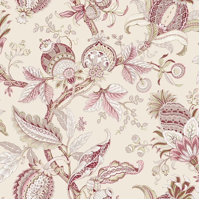 Galerie Wallcoverings Cottage Chic Botantical Floral Leaves ECODECO Material Matte Wallpaper Roll - 33 feet x 21 inches - Pink