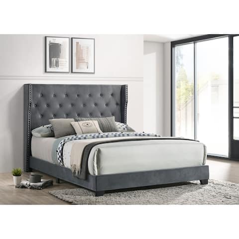 Best Quality Furniture Upholstered Panel Bed Tufted with Side Studs