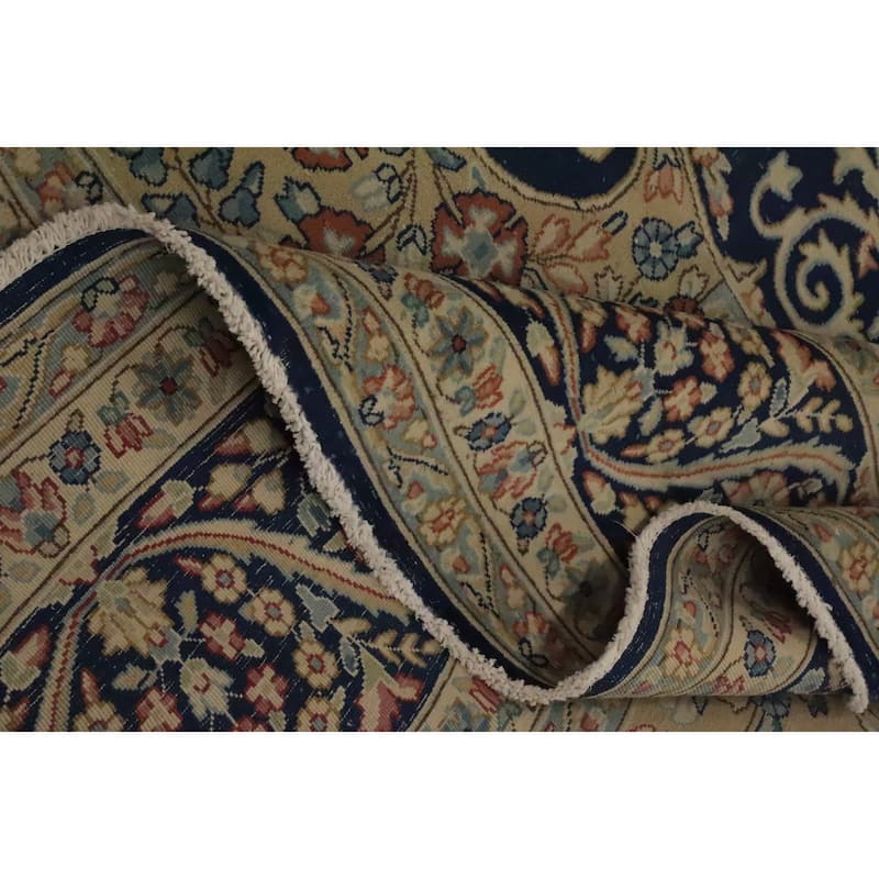 Hand Knotted Oriental 100% Wool Carpet Traditional Floral Navy Blue & Blues Kerman Area Rug - 13' 4'' X 10' 0''