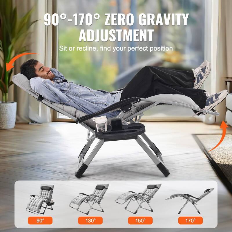 33 Inch Zero Gravity Recliner Lounge Chair with Steel Tube Frame and Thick Cushioned Pad - 34.05 x 32.48 x 43.7 in