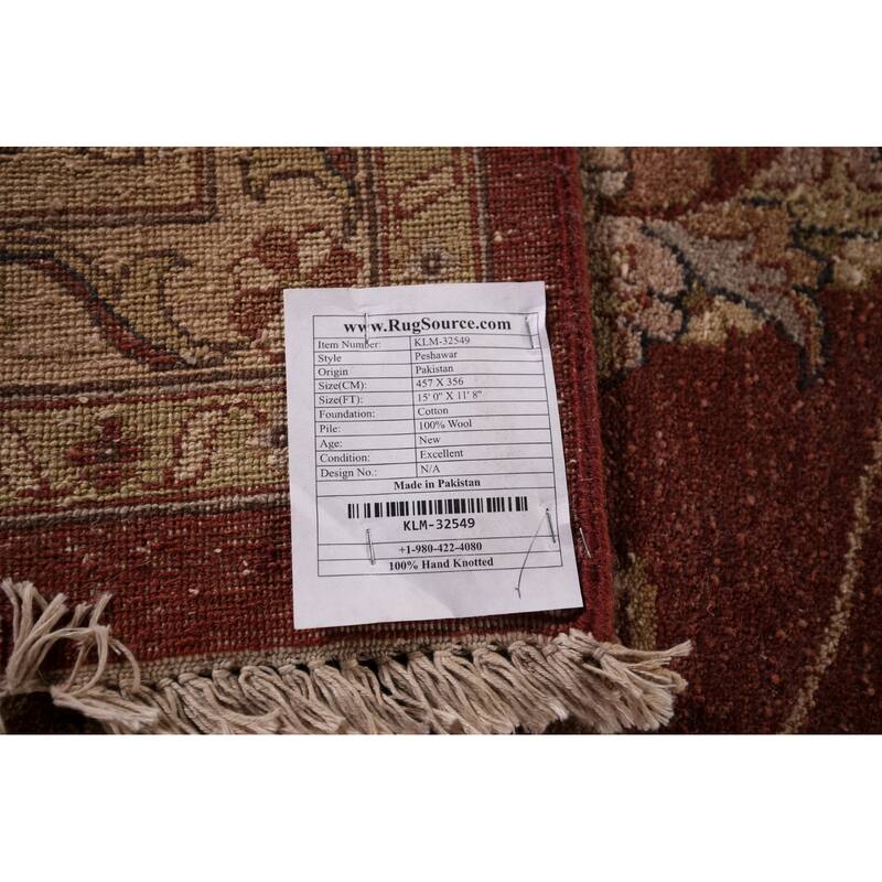 All-Over Floral Peshawar Oriental Large Area Rug Handmade Wool Carpet - 11'8" X 15'0"