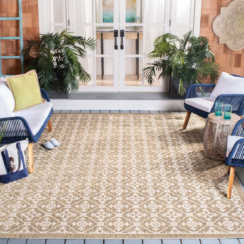 SAFAVIEH Courtyard Sonja Indoor/ Outdoor Waterproof Patio Backyard Rug - 6'7" x 9'6" - Brown/Creme