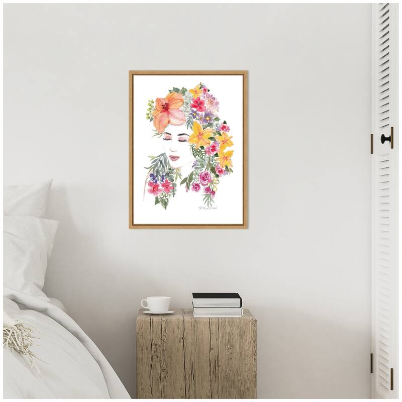 Kate and Laurel Sylvie Tropical Floral Woman Framed Canvas by Patricia Shaw