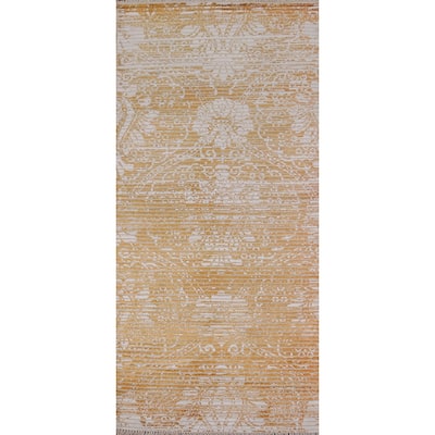Gold Abstract Oriental Modern Accent Rug Handmade Wool Carpet - 2'7" x 6'3"