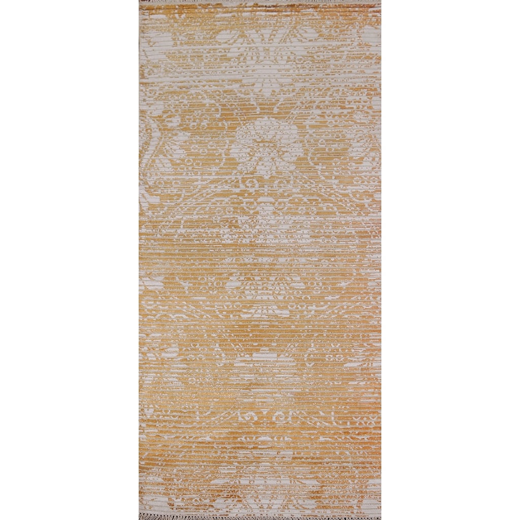 Gold Abstract Oriental Modern Accent Rug Handmade Wool Carpet - 2'7" x 6'3"