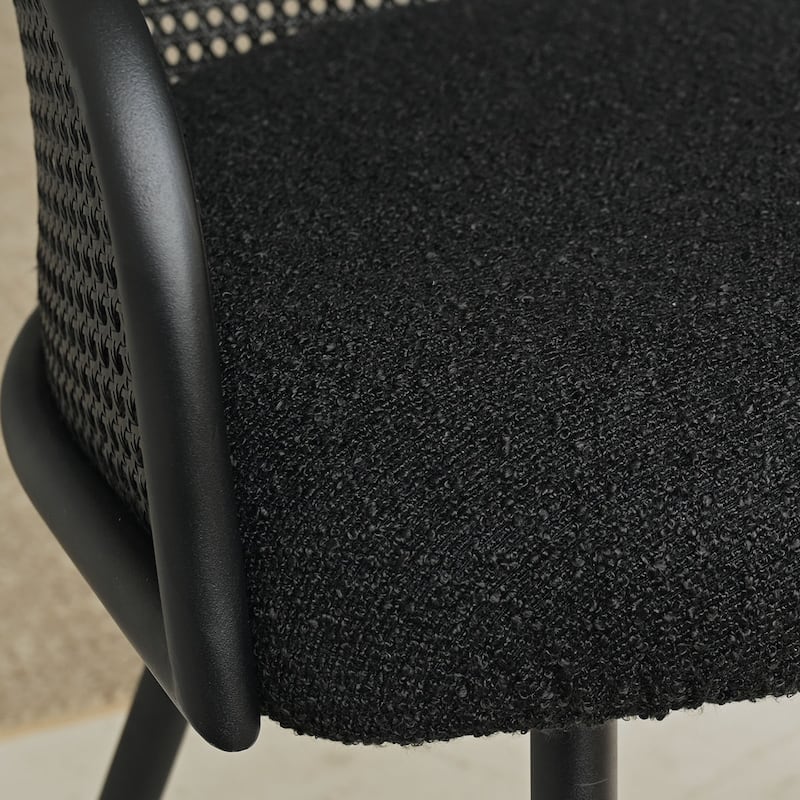 19" Seat Height Rattan Boucle Dining Armchair(Set of 2)
