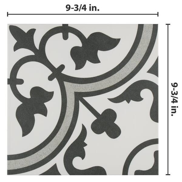 SomerTile Arte Grey Encaustic 9.75" x 9.75" Porcelain Floor and Wall Tile