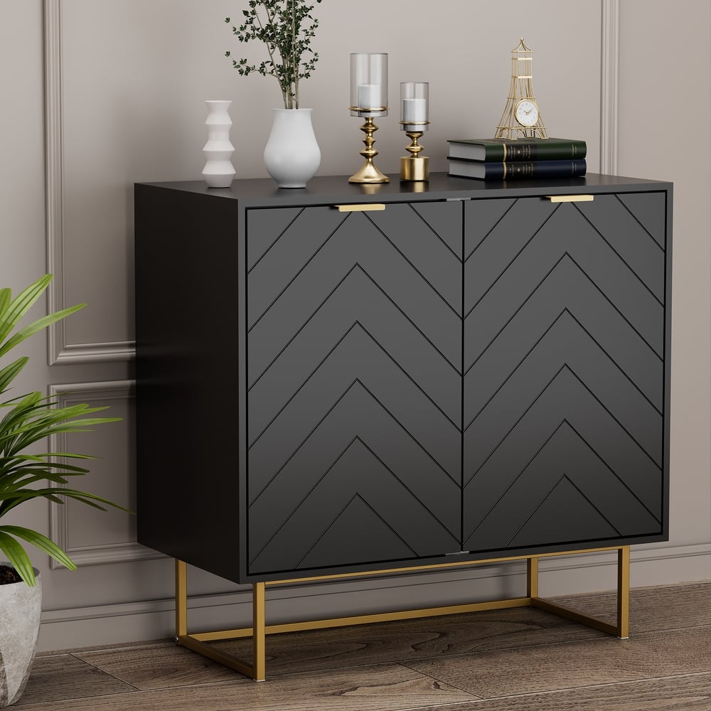 Modern Herringbone Accent Cabinet Slim Storage for Small Spaces