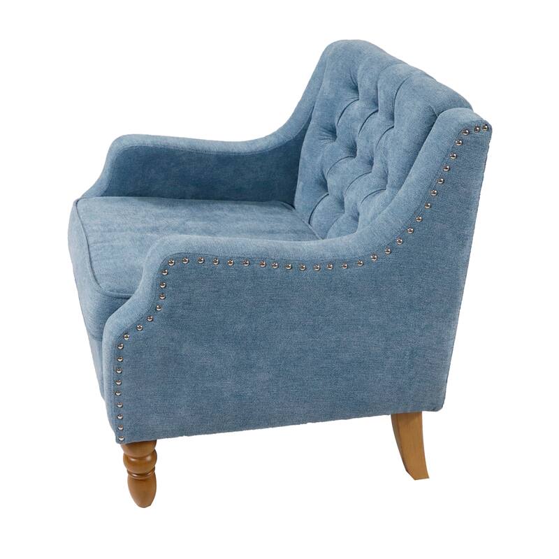 Linen Fabric Upholstered Accent Chair, Vintage Single Sofa Chair with Rivet Trim, Living Room Reading Chair with Wooden Legs