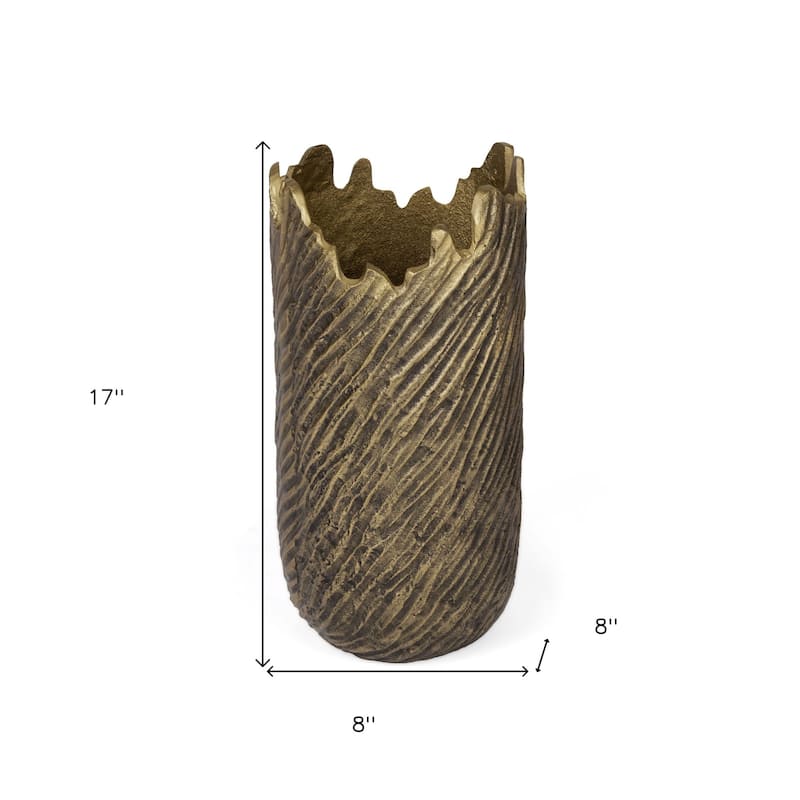 HomeRoots 17" Burnished Gold Abstract Cylinder Aluminum Table Vase - 8