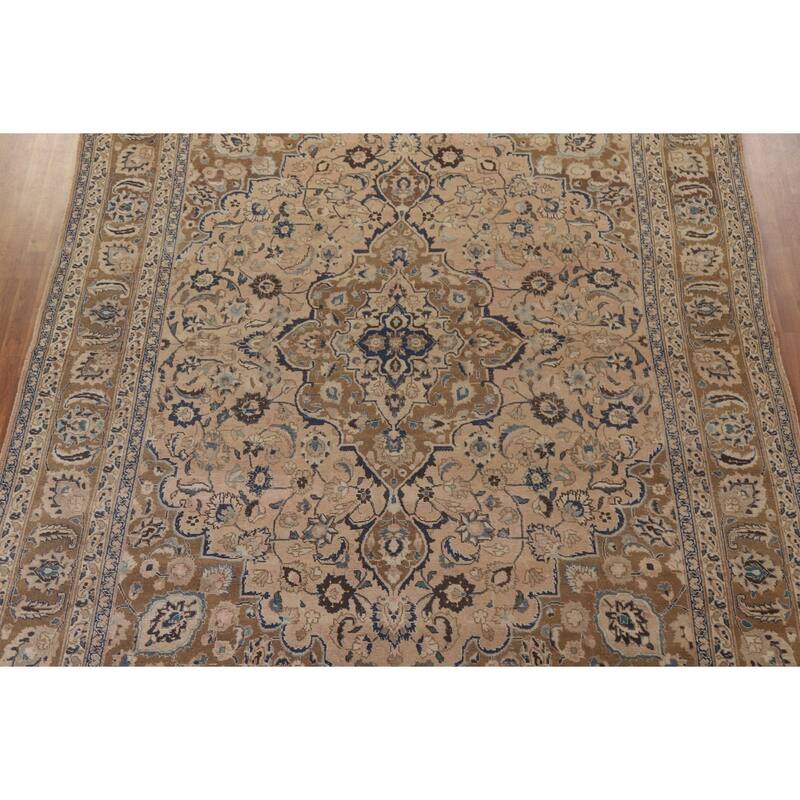 Hand Knotted Oriental 100% Wool Carpet Traditional Floral Peach Mashad Area Rug - 12' 7'' X 9' 9''