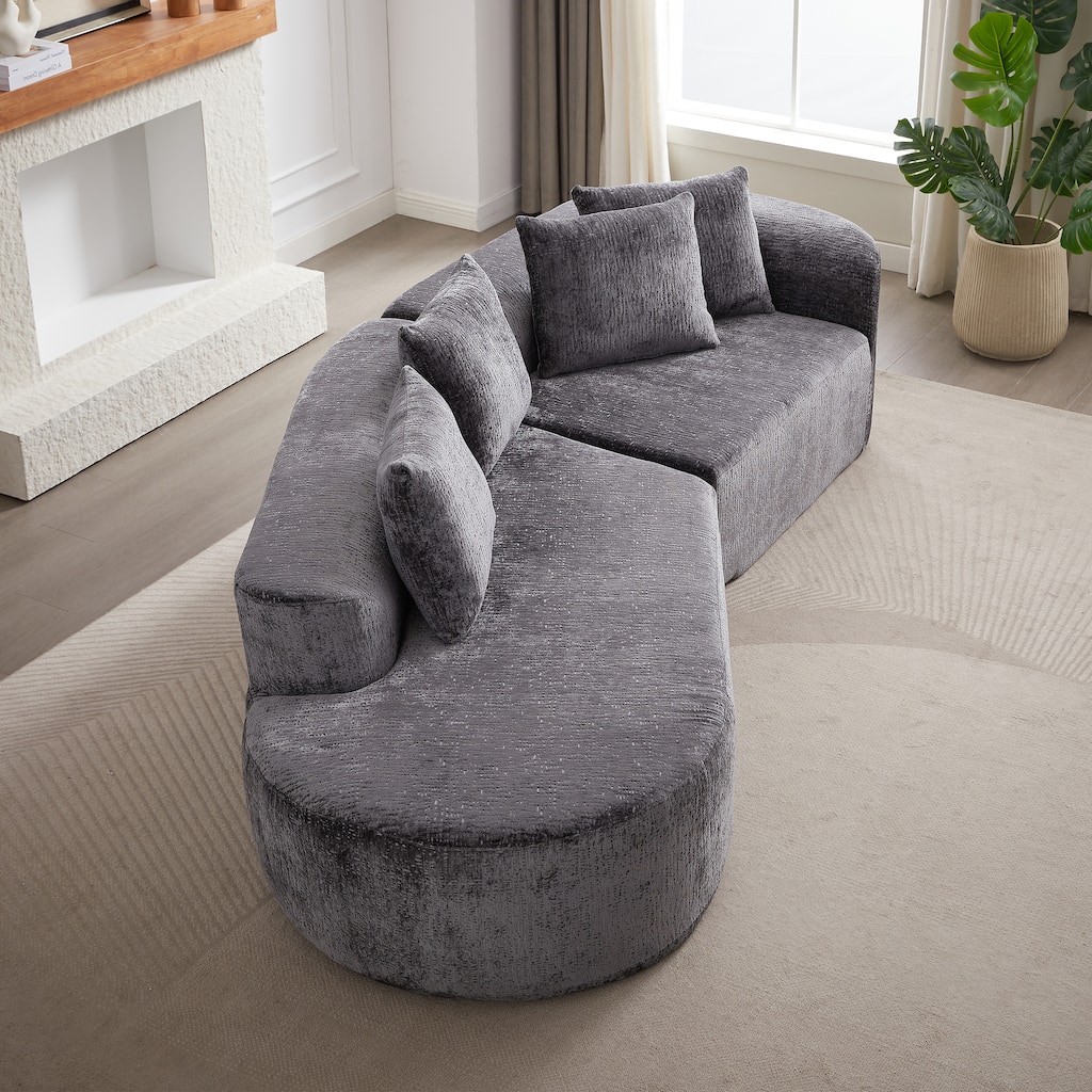 Curved Loveseat Sofa Chenille 4-Seat Cloud Couch with 4 Pillows
