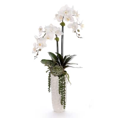 Real Touch White Orchid Flower Arrangement in White Vase