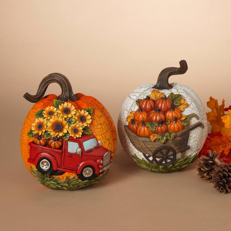 Elegant Set of 2 Resin Harvest Pumpkins
