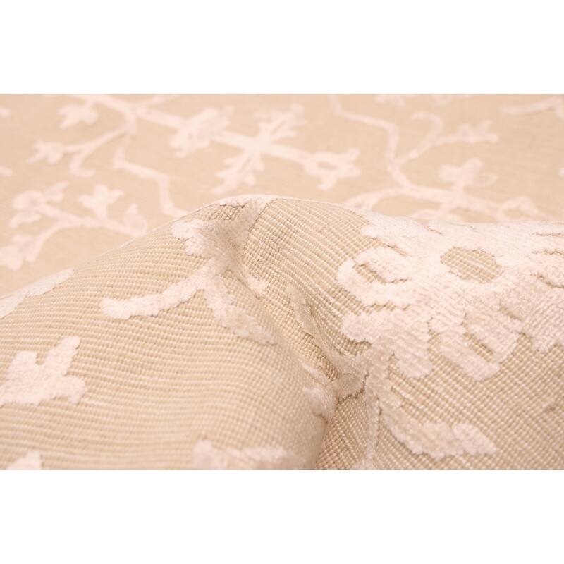 ECARPETGALLERY Hand Loomed Elysian Beige, Ivory Viscose, Wool Rug - 6'8 x 8'1