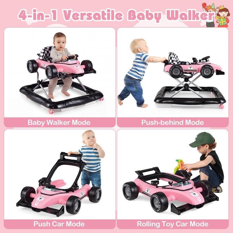 Gymax 4-in-1 Baby Push Walker Activity Center w/3-Level Adjustable