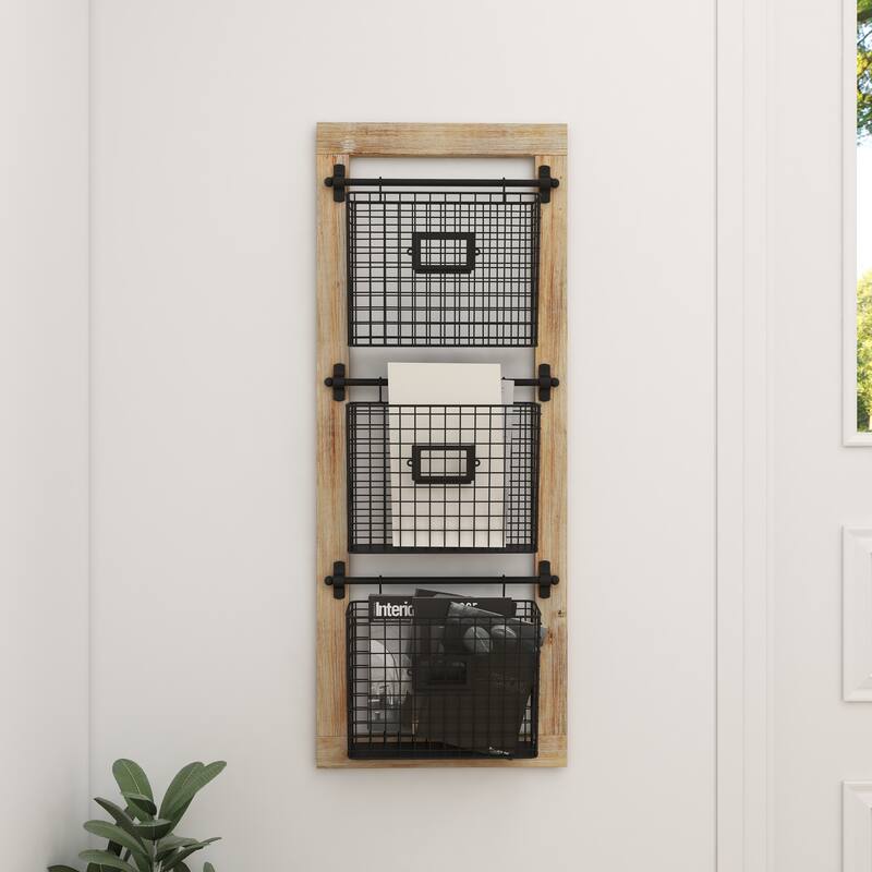 Black Metal Wire 3 or 2 Slot Magazine Rack Holder with Suspended Baskets and Label Slots