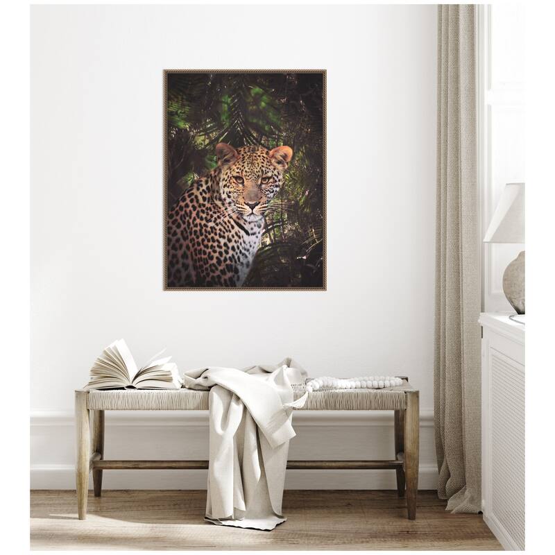 Kate and Laurel Sylvie Moody Leopard In The Rainforest Color Framed Canvas by Simon Te of Tai Prints