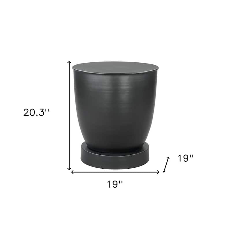20" Black Round Iron Side Table with Drum Base and Powder Coated Finish Perfect for Living Room or Bedroom